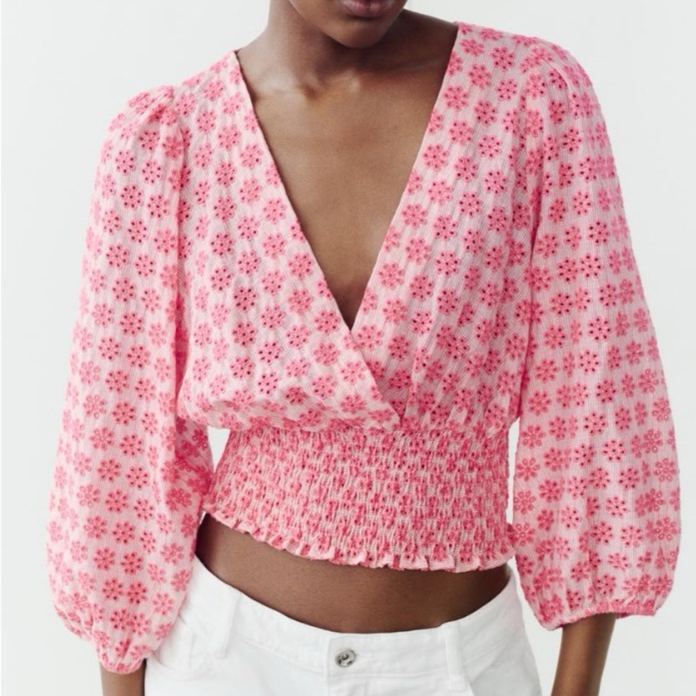 Zara Embroidered Eyelet Crop Top